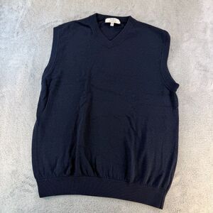 Turnbury Extra Fine Merino Wool Sweater Vest Navy Blue V-Neck Men's L